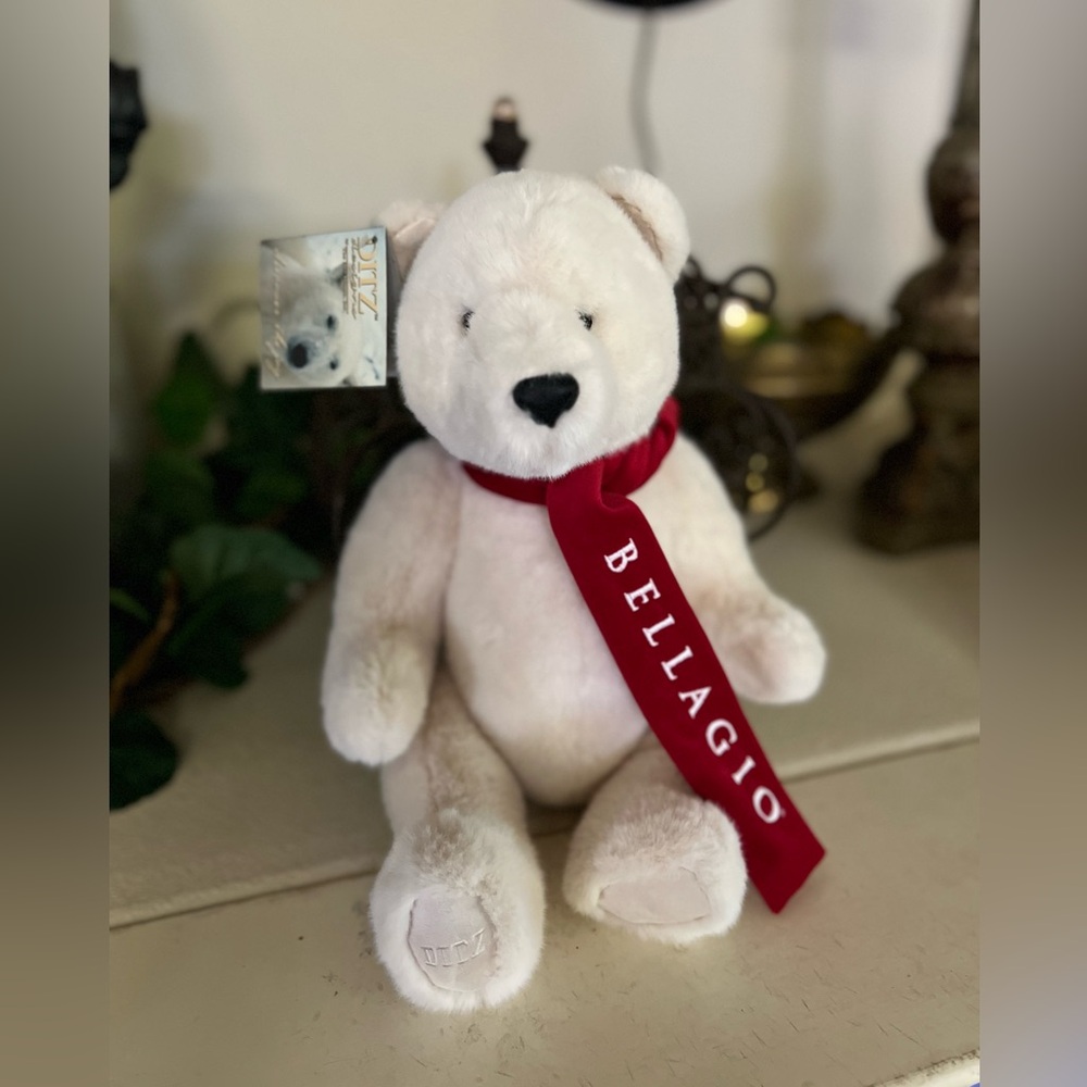 Bellagio Plush White Jointed Bear with Red Scarf